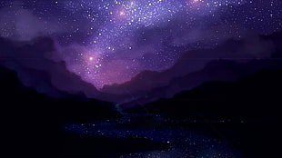 landscape photo of mountains and stars wallpaper, fantasy art