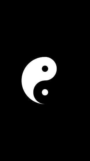 yin yang wallpaper, black background, minimalism, Yin and Yang, portrait display