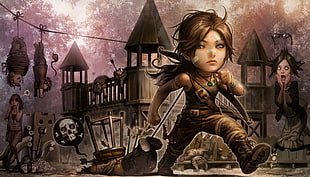 anime game wallpaper, Lara Croft, video games, humor, Tomb Raider