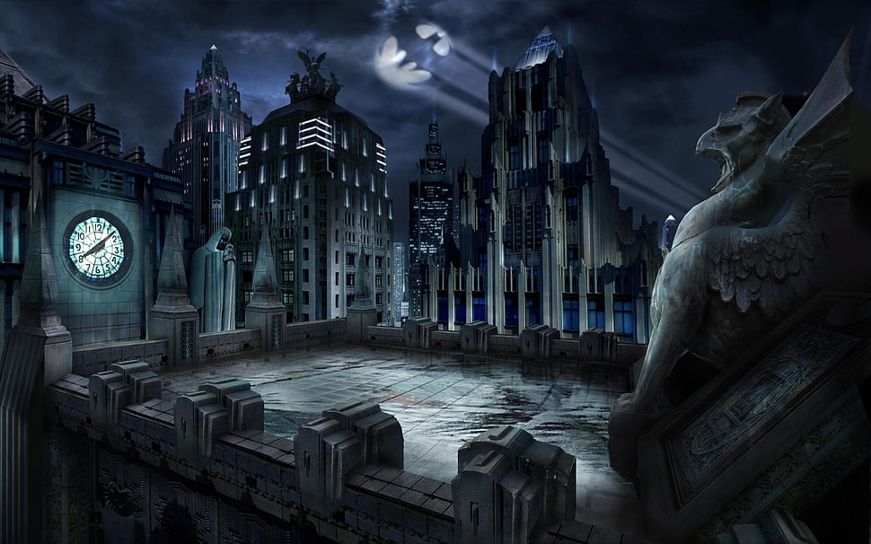 Batman movie still, Batman, Gotham City, artwork, cityscape HD wallpaper