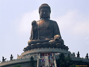 men's black leather jacket, Buddha, statue, meditation, religion HD wallpaper