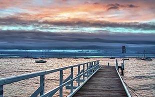 blue and gray wooden dock, landscape, pier, sky, sea