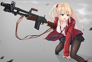 woman anime character with rifle illustration