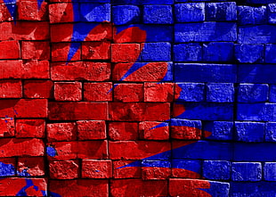 red and blue cinder blocks