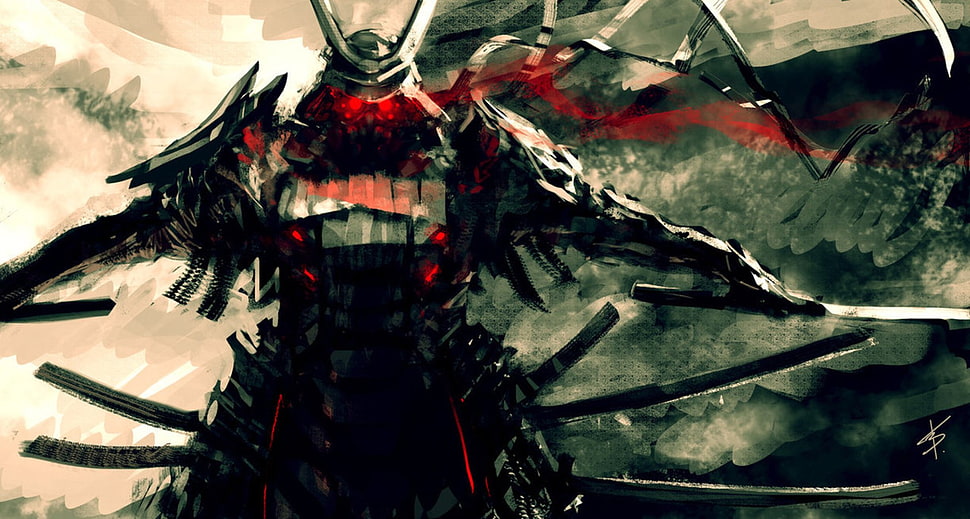 samurai digital wallpaper, samurai, red eyes HD wallpaper