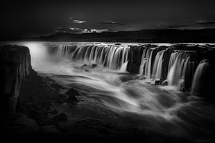 grayscale photography of waterfalls, iceland