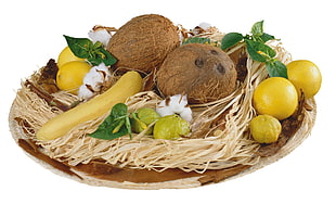 assorted fruits on brown tray
