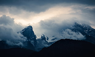 mountains covered with clouds, watzmann HD wallpaper