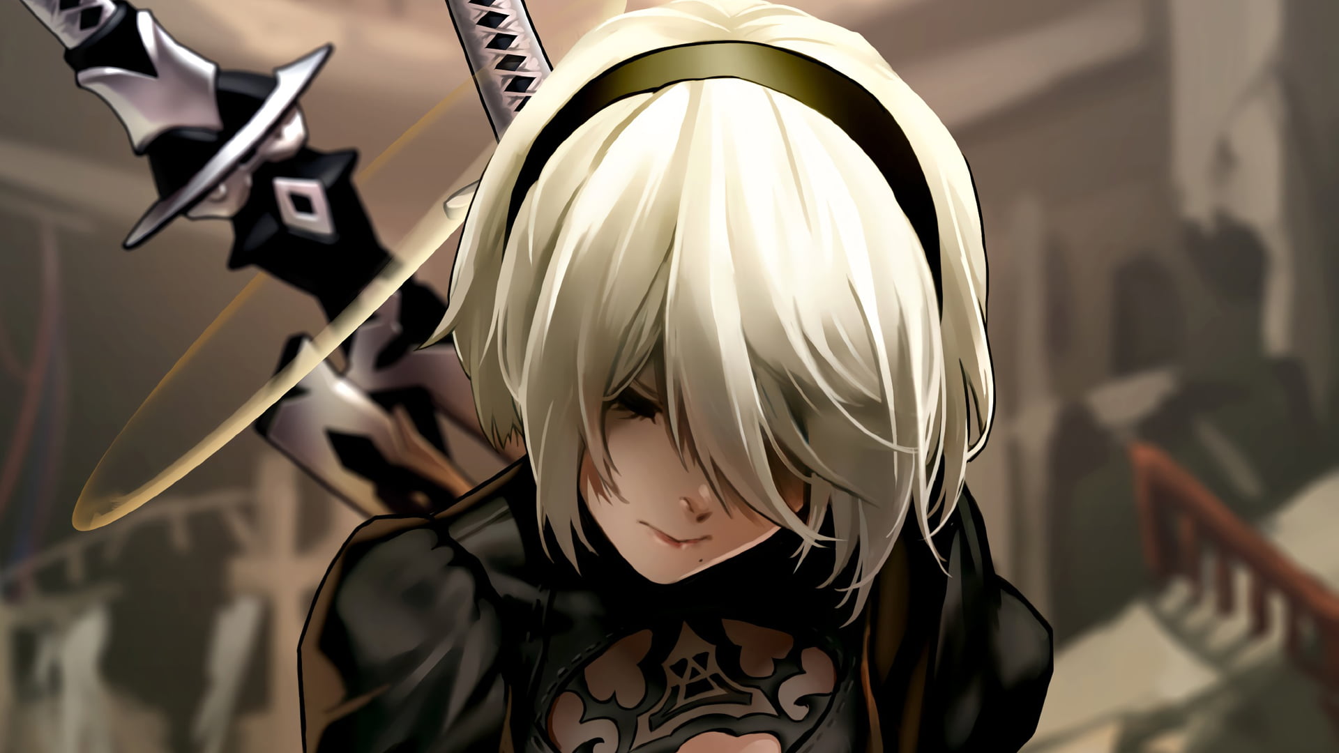 gray haired female anime character, Nier: Automata, 2B (Nier: Automata), NieR