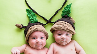 baby's beige, brown, and green knit cap, children, baby, woolly hat