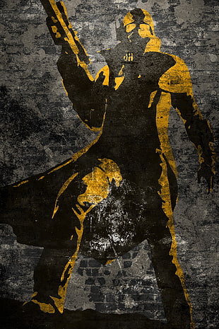 yellow and black graffiti, Fallout, NCR, fan art, grunge