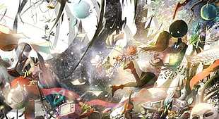 green, blue, and red flying objects painting, Deemo, Pixiv Fantasia, anime, manga