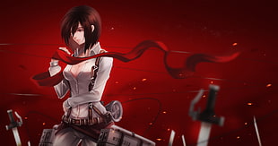 female anime character holding red ribbon