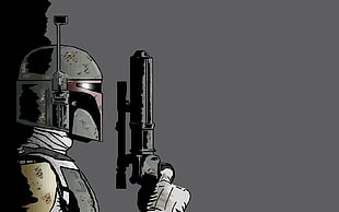 Star Wars Bobba Fett illustration, Star Wars, Boba Fett, simple background, villains