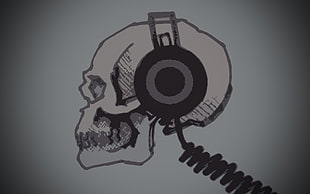 black skull wit headphones painting, headphones, skull