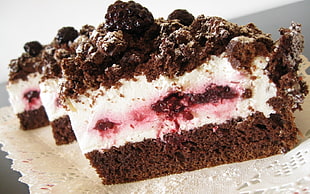 three sliced of chocolate cakes