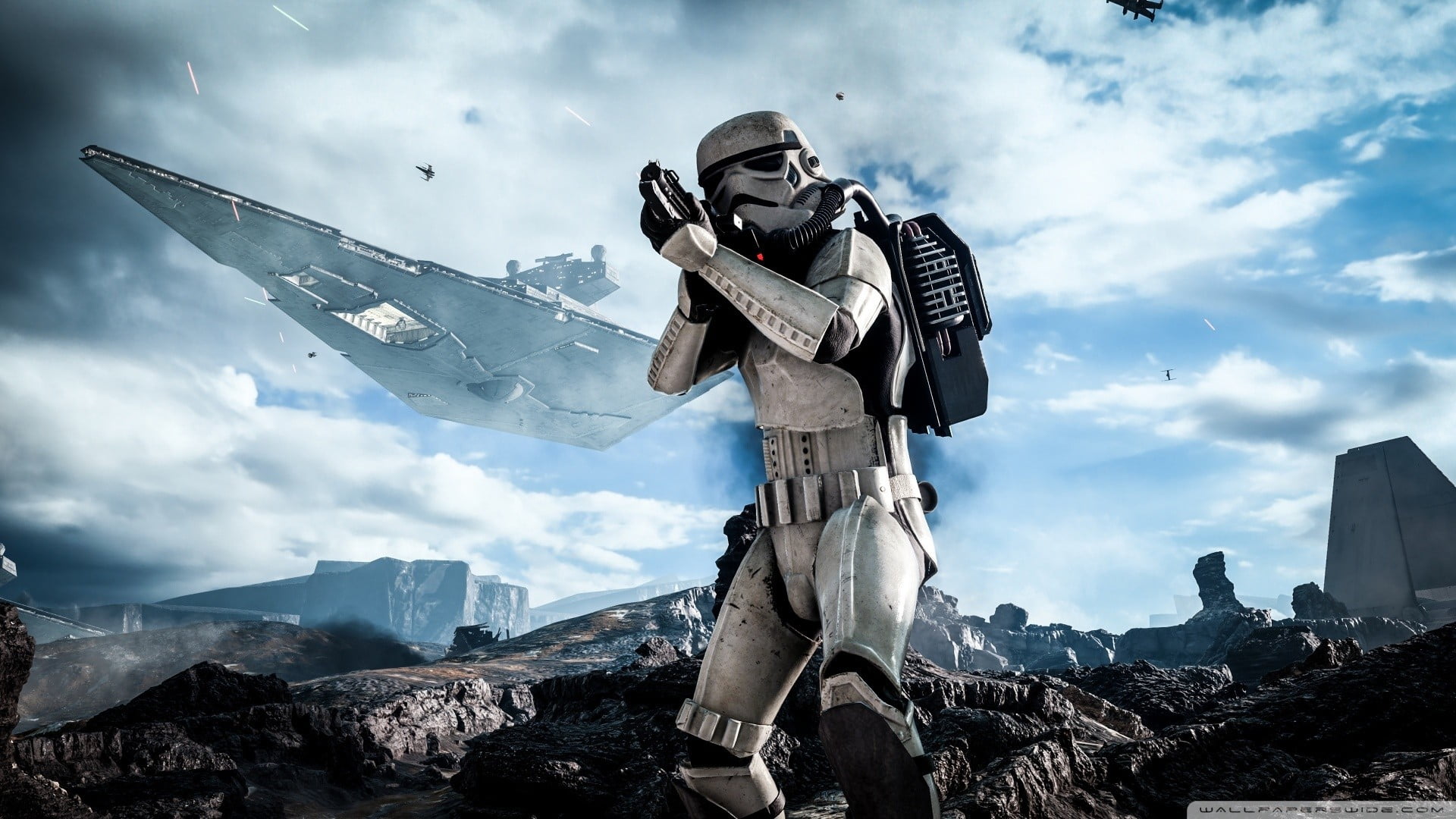 Star Wars Battlefront poster, Star Wars, Storm Troopers, CGI, Star Destroyer