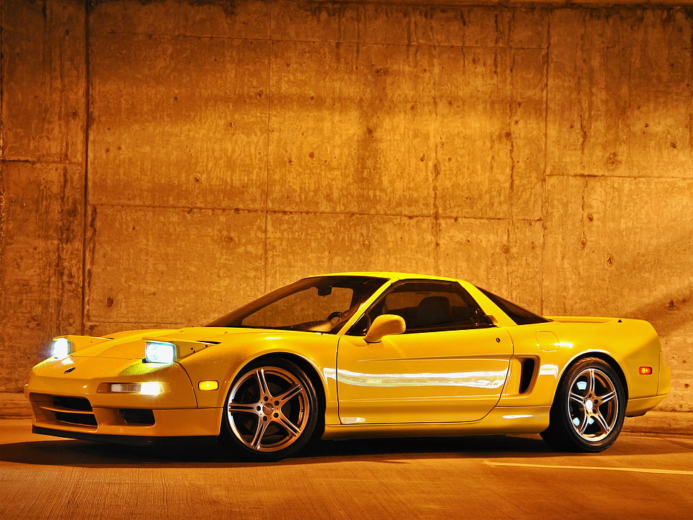 white coupe near concrete wall during nighttime HD wallpaper
