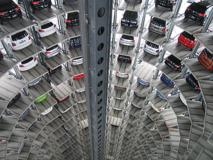 top view photo of car park HD wallpaper
