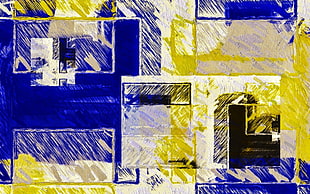 blue, yellow, and white abstract painting