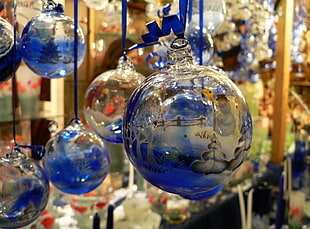 clear and blue baubles HD wallpaper