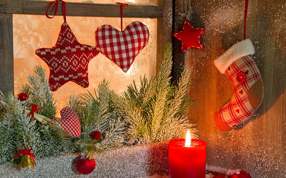 three Christmas-themed decor s, New Year, snow HD wallpaper