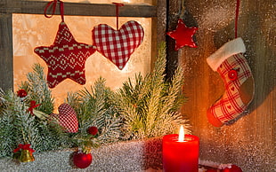three Christmas-themed decor s, New Year, snow