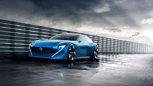 blue sports coupe, Peugeot Instinct, electric car, 4k HD wallpaper