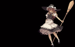 female anime character in black and white dress holding broom illustration