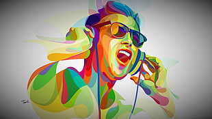 man with headphones clip art, pop music, artwork