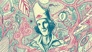 man's face sketch wallpaper, digital art, psychedelic HD wallpaper