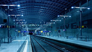 black railroad, subway, train station, interior, night HD wallpaper