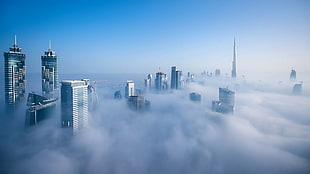 high-rise buildings, city, urban, mist, Dubai HD wallpaper