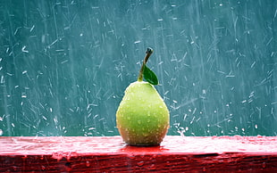 green pears, pears, rain
