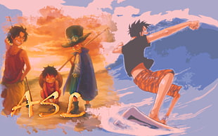 Monkey d Luffy, Ace, and Sabo painting, One Piece, manga, Monkey D. Luffy, Portgas D. Ace