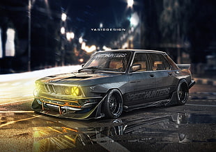 gray BMW E30, YASIDDESIGN, car, render, artwork