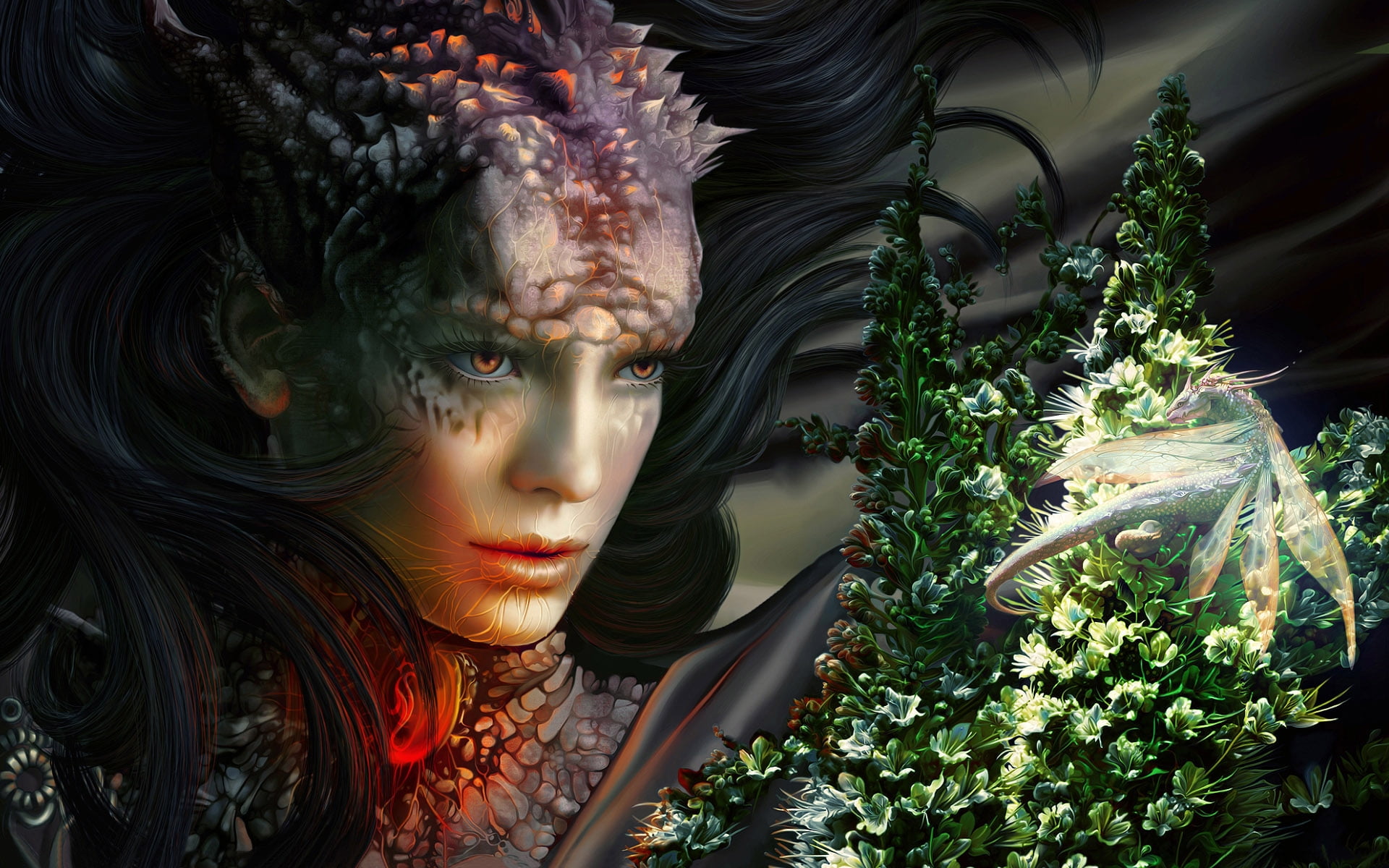 Dragon lady staring at green plant HD wallpaper | Wallpaper Flare