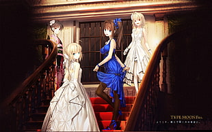 four girl anime characters cartoon illustration HD wallpaper