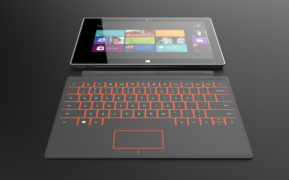 black Windows tablet with keyboard HD wallpaper