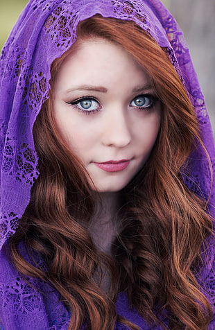 blonde haired woman wearing purple veil
