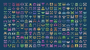 assorted-color text on blue background, digital art, procedural generation, generative