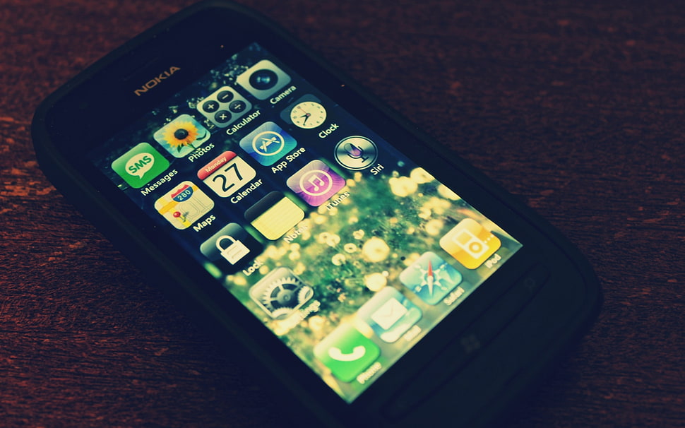 black Microsoft Nokia Phone with iPhone User interface HD wallpaper