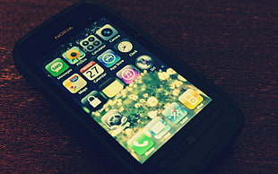 black Microsoft Nokia Phone with iPhone User interface