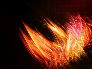 yellow and pink spark painting, fire, artwork, digital art, minimalism