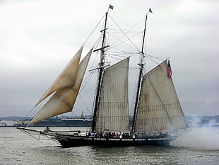 white and black galleon ship, sailing ship, ship