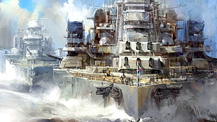white and gray ship digital wallpaper, battleships, military