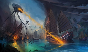 alien and ship war wallpaper, illustration, fantasy art, artwork HD wallpaper