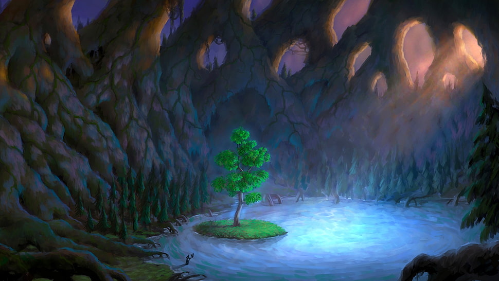 green leafed tree illustration, fantasy art HD wallpaper