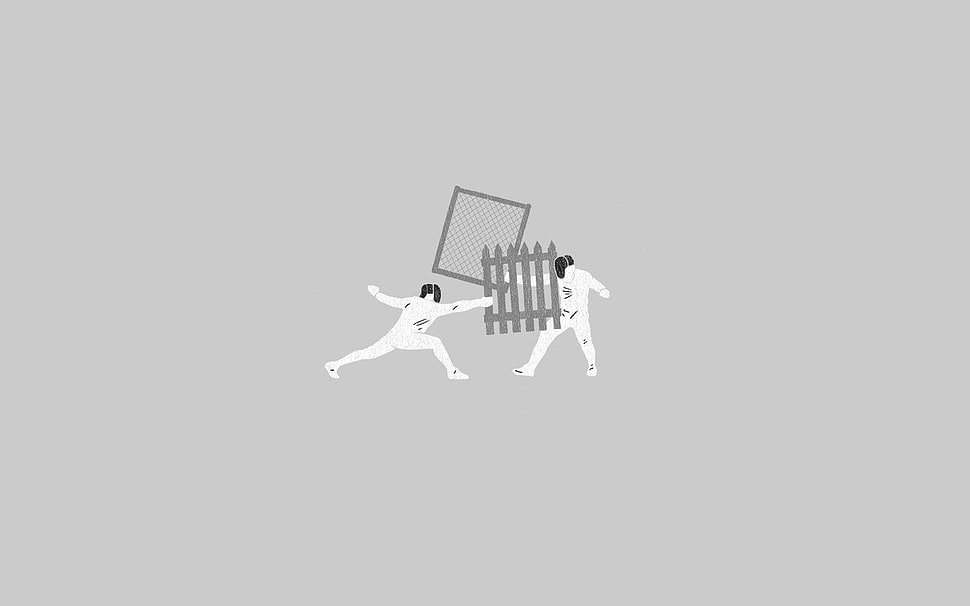 fencing illustration, humor, minimalism, fencing (sport), artwork HD wallpaper