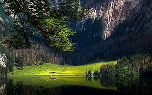 lake, green leaf plants, and brown mountains, landscape, nature, lake, mountains